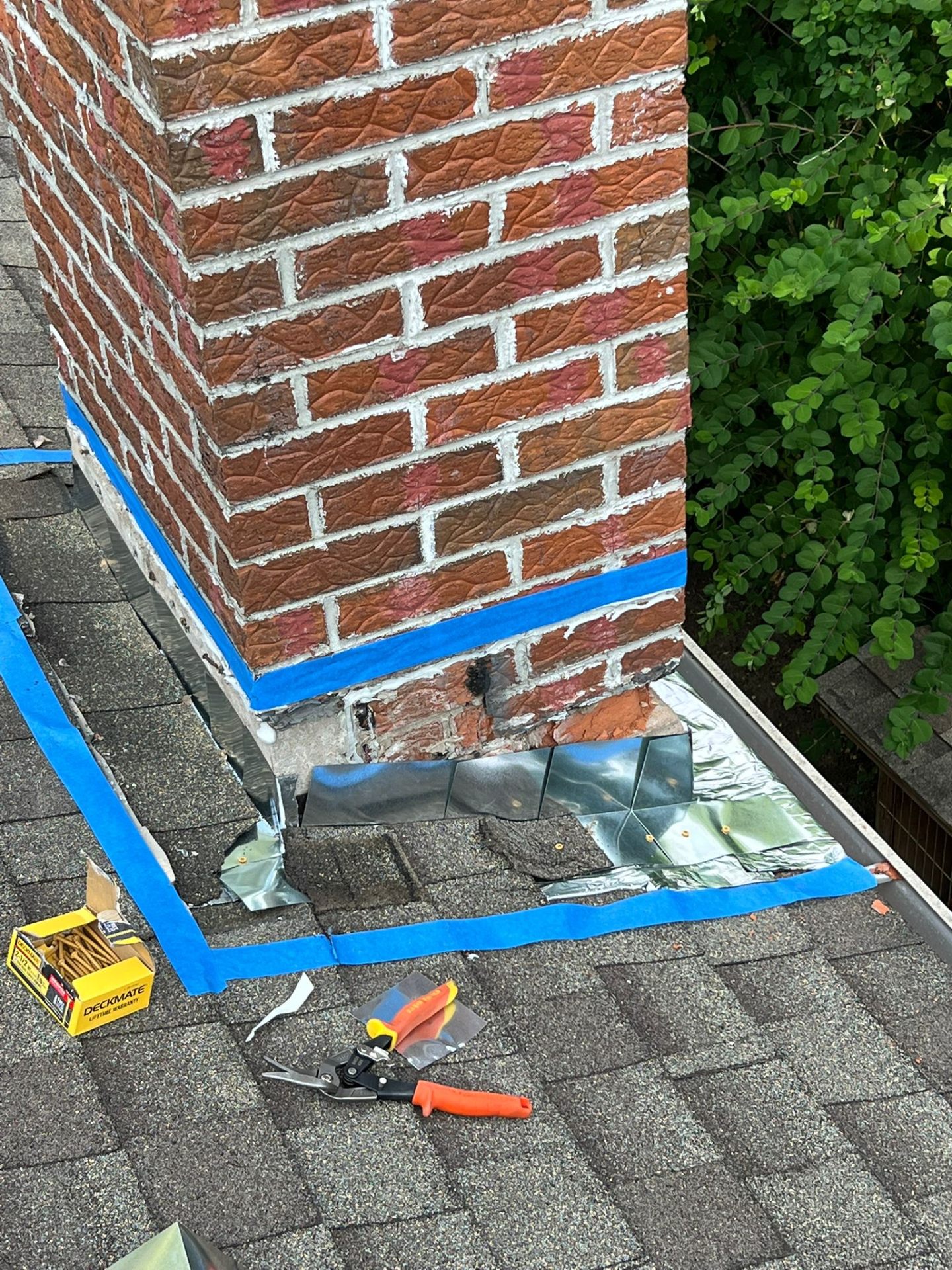 Failed mortar & flashing → fresh tuckpoint + new flashing — before