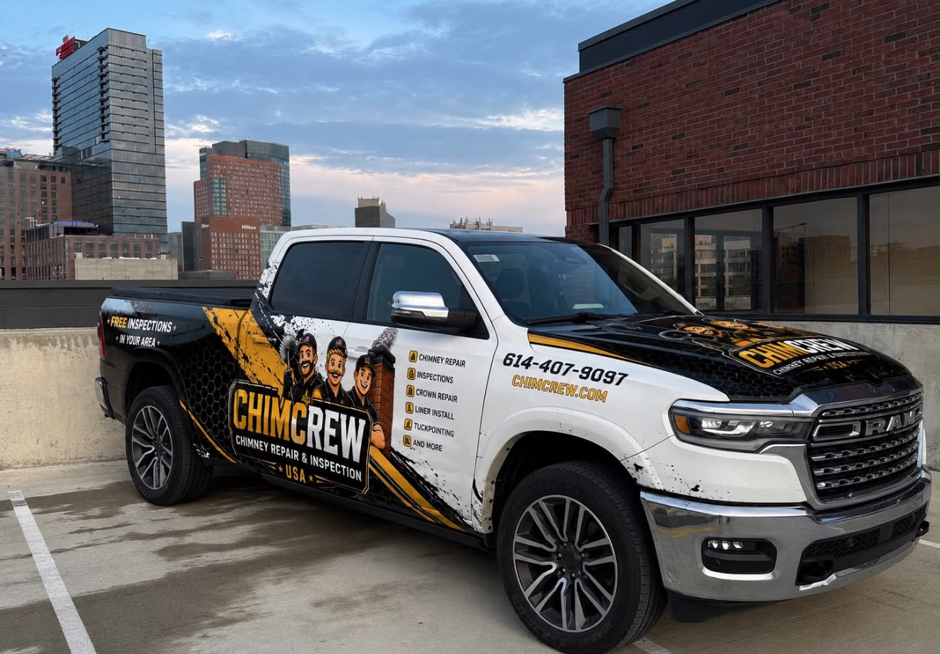 ChimCrew wrapped service truck in downtown Columbus, Ohio