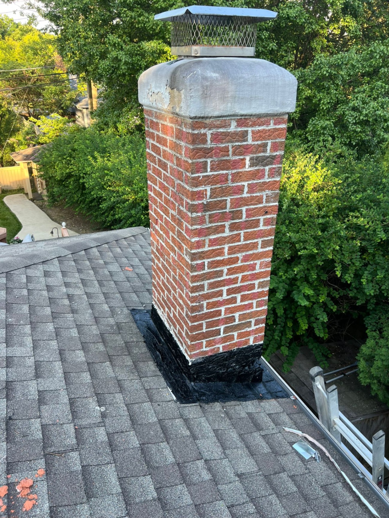 Failed mortar & flashing → fresh tuckpoint + new flashing — after